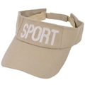 Detail of khaki cotton sun visor with white SPORT embroidery and wide brim for kids - Khaki