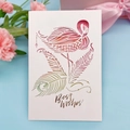 3D laser-cut greeting card featuring a pink flamingo and Best Wishes message - Flamingo