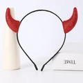 Sparkly red sequin devil horn headband for Halloween costumes on minimalist white background - Small Red Glitter Horn