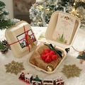Red felt snowflake ornament with green bow and gold bell in cream gift box packaging - Style 11 (Boxed Red Snowflake)