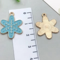 Light blue enamel snowflake pendant showing front and brushed metal back with scale measurement - Lake Blue Snowflake 19x24mm