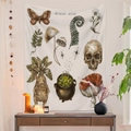 Detail of bohemian witchcraft mystery tapestry with skull, moth, and vintage botanical patterns - Witchcraft Mystery-Black(QY1014-5)