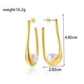 Golden geometric titanium steel earrings with pearls and size measurements on white background - Gold U-Shape Geometric Style (ER-1242)