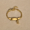Gold stainless steel chain bracelet with crystal letter Q pendant and rectangle bar - Gold Letter Q