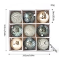Set of 9 gem green Christmas balls with snowflake glitter patterns in a white box - Dark Green Silver Gold Texture (Q-A02-3)