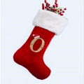 Red velvet Christmas stocking with gold sequin letter O and white faux fur trim decoration - Letter O