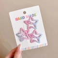 Three-piece star-shaped hair clips in pink and purple gradient with glittery sequins - Pink & Blue Set - 3 Pcs