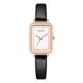 Vista dettagliata dell'orologio al quarzo rettangolare in oro rosa con cinturino nero - Quadrante Bianco 1985 Cinturino Nero