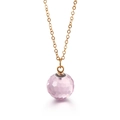 Elegant gold titanium necklace with a large faceted pink crystal pendant for women - Pink (KN89006-K)