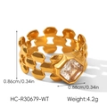 Detail showing gold chain band ring with square white zircon and precise dimensions - US 7 / Gold Chain Square White Zircon Style (HC-R30679-WT)