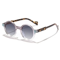 Retro-Rundsonnenbrille mit transparentem lila Rahmen und Schildpatt-Muster Bügeln - Graues Oberteil Und Transparente Tofubeine Doppeltes Graues Stück
