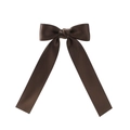 Dark brown satin bow hair clip with long ribbons for girls and women in solid color - Dark Coffee