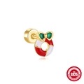 Clou d'oreille couronne de Noël en argent S925 avec émail rouge et nœud vert - Combinaison de nœud