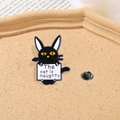 Cartoon black cat enamel brooch with The Cat Is Naughty sign and silver pin back - Naughty Cat with Sign (CZ0206-2)