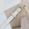 Minimalist white leather skinny belt for women with elegant golden oval buckle - White