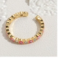 Ear cuff occhio del male dorato con smalto rosso bianco e pietre di zircone lucide - Aperto Regolabile / Oro 14K-Rosa Rosso