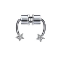 Detailed view of silver magnetic nose ring featuring crystal-studded star-shaped ends - Silver Star Rhinestone (#13)