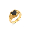 18K vergoldeter geflochtener Ring mit einem schwarzen Zirkonia in Herzform - US 7 / Schwarz