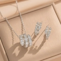 Silver snake scale jewelry set featuring a necklace and earrings with sparkling zircons - Silver Jewelry Set (8851)