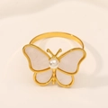 Macro detail of golden dragonfly napkin ring with white enamel wings and pearl inlay - Z1198-WH White Enamel Butterfly