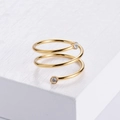 Minimalist gold spiral wrap open ring in titanium steel with sparkling round zircon accents - US 6 / Gold