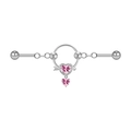 Detail eines silbernen Industrial-Barbells mit rosa Herz-Zirkon und Pfeil-Elementen - Herz Pfeil Stil(ZN2312260011)