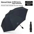 Paraguas negro manual de 3 pliegues con 8 varillas y 97 cm de diámetro para sol y lluvia - Manual 8 Varillas Revestimiento Negro / Negro