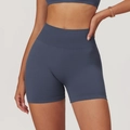 Naadloze yoga short met hoge taille in mistblauw met geribbelde buikcontrole band - S / Blauwgrijs