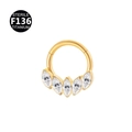 Golden F136 titanium clicker ring with five marquise-cut zircons for nose or ear piercing - Style 4 / Gold