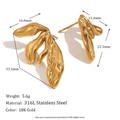 Irregular leaf-shaped earrings in 18K gold-plated 316L stainless steel, weight 5.6g - Asymmetric Lily Petal Stud Earrings - Gold
