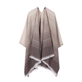 Detail of gradient beige to brown knit shawl with striped pattern and fringe tassels - Khaki Gradient Stripe