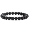 8mm matte black natural stone beaded elastic bracelet with minimalist industrial style - Matte Black Stone