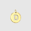 Polished gold 316L stainless steel round disc pendant with cutout letter D design - 14K Gold - D
