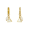Pendientes de aro dorados con triángulo, perlas irregulares e incrustación blanca - Estilo de Aro de Nácar / Dorado