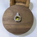 Detailed view of square yellow crystal pendant with pavé cubic zirconia on wooden stand - Golden Yellow (Single Pendant)