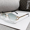 Frameless polygonal sunglasses with blue-grey gradient lenses and golden metal claw trim - Gold Frame Double Green Lens