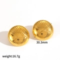 Retro round 18k gold plated titanium steel earrings with radial texture 30.3mm - Gold Style (TE60092-G)