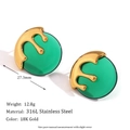 18K gold plated stainless steel spiral stud earrings with emerald green enamel inlay - Acrylic Liquid Metal Stud Earrings - Gold-Green