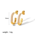 18k gold plated C-shaped stainless steel earrings with white pearls, 19mm diameter size - Gold C-Shaped Pearl Inlaid Style (TE6244)