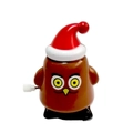 Wind-up owl toy with Christmas hat, brown plastic finish with white clockwork knob - Wind-up Walking Fat Bird
