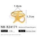 Dettaglio dell'anello stella marina dorato in acciaio inossidabile da 1,8cm x 1,7cm - Aperto Regolabile / Stile Stella Marina (NB-R24171) / Oro