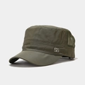 Detail view of olive green cadet cap with breathable mesh and metal '56' emblem - Army Green