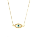 Macro shot of evil eye pendant with natural shell inlay and pave cubic zirconia accents - Oval Evil Eye Mother of Pearl