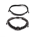 Dettaglio del set di bracciali neri con corona, numeri romani e pietre micro-pave - Set Da 2 Pezzi Nero Stile G
