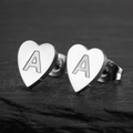 Minimalist heart-shaped stainless steel stud earring featuring an engraved letter A - A Steel Color