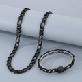 Set collana e bracciale Figaro in acciaio inossidabile nero lucido da uomo - Bracciale 21cm / 9mm Nero