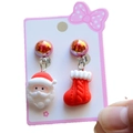 Detail view of asymmetric Christmas clip-on earrings with Santa and red sock charms - 7# Asymmetric Santa & Sock / Clip-on Earrings Pair