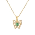 Elegante collana a farfalla dorata con fiore di pietra verde e cristalli brillanti - Verde