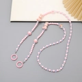 Pink acrylic beaded phone strap with cute resin rabbits and iridescent faceted beads - K2269 Pink Rabbit Crossbody Chain