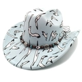 Light blue western cowboy hat with seagull prints and ethnic beaded Hamsa hand band - M (56-58cm) / Flat Top Light Blue